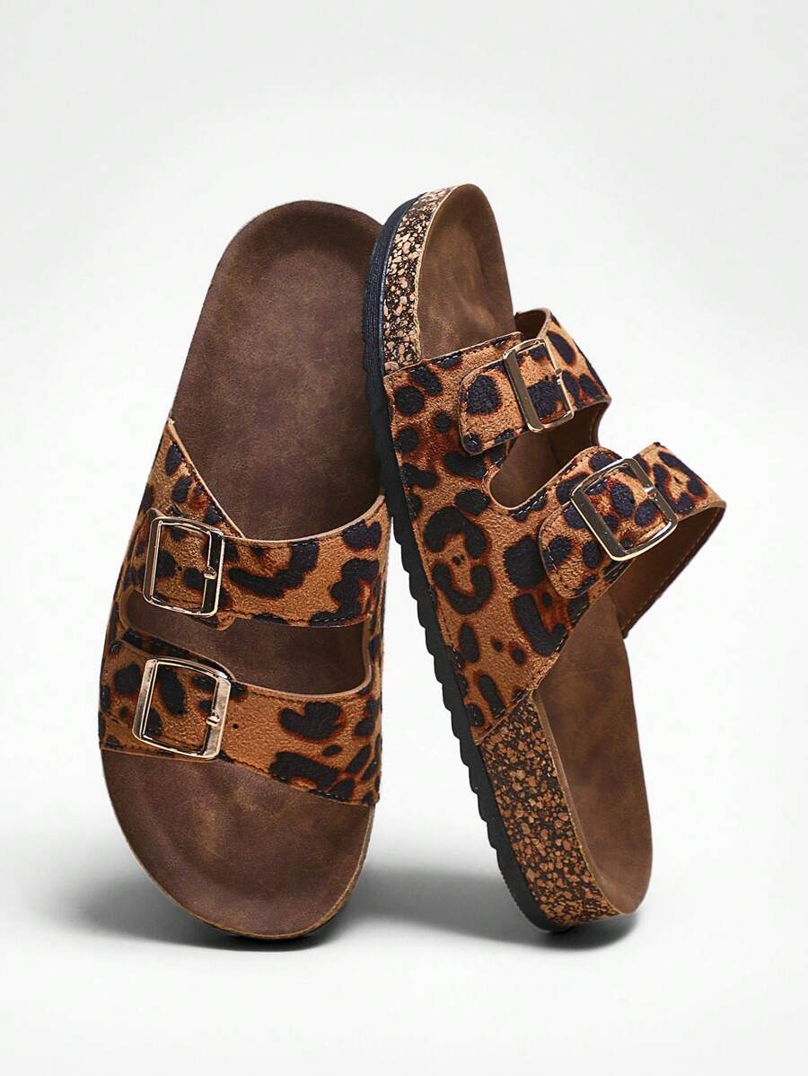 SHUZIA Women Shoes Double Buckle Cork Footbed Slide Sandals Women White Pu Fashion Flat Sandals - Multicolor - View 1