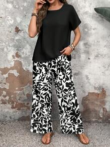 EMERY ROSE 2pcs Women Floral Pattern Fitted Outfit Suitable For Spring/Summer Vacation Suitable For Going Out - Multicolor - View 4