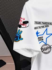 READY PLAYER ONE X SHEIN Camiseta blanca de manga corta con gráfico de figura y letra, estilo casual de calle para mujer, verano - Blanco - Ver 3