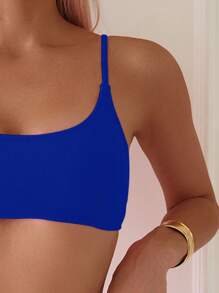 SHEIN Swim 女士纯色简约海滩度假比基尼泳装 - 寶藍色 - 查看 4
