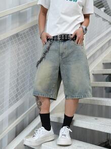 Manfinity EMRG 男士休闲水洗阔腿牛仔短裤