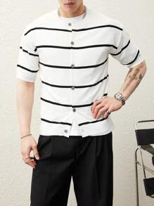 Manfinity CasualKnits Men's Striped Single-Breasted Short Sleeve Casual Knit Top - Multicolor - View 4