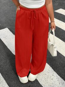 SHEIN EZwear 2件套大码女式系腰阔腿宽松裤 - 紅色 - 查看 2