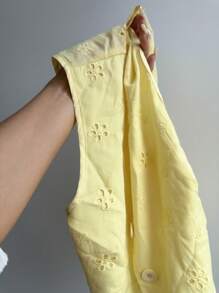 Sunnyshic Women V-Neck Embroidery Sleeveless Single Breasted Vest + Long Skirt, Summer Set - Yellow - View 8