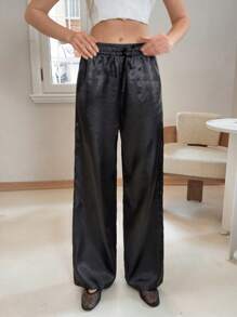 EURMUSE Tall Tall Size Women Pastal Wide Leg Pants With Elastic Waist Golf Girlisim - Black - View 3