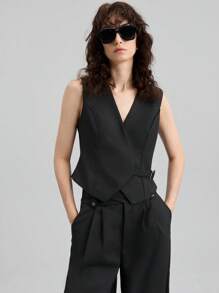 Ontre 2pcs Women's Suit Set Featuring Jacket & Waistcoat With 4% Wool, Adjustable Lapel Design, New 2025 Spring Collection