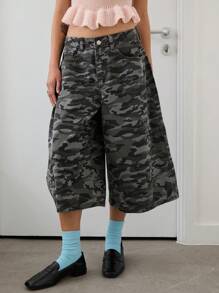 COUREZ Denim Camo Jorts /Y2K Street Wear Summer Outfits For Women Summer Shorts Vintage 100%Cotton