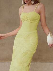 MOTF PREMIUM MESH GATHERED CAMI DRESS - Yellow - View 4