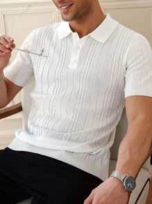 Manfinity Homme Men's Solid Color Front Button Closure Short Sleeve Casual Knit Top - Multicolor - View 4