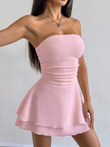 SHEIN PETITE Váy xếp ly vải jacquard co giãn cho nữ - Hồng - Xem 7