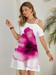 Shutterstock Glamance 女士迷你花卉印花无袖直筒连衣裙商务休闲女士办公室服装女士沙滩装 - 粉色 - 查看 6