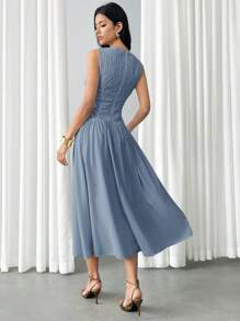 Modelyn Women's Summer Elegant Solid Color Textured Sleeveless Mid-Length Dress