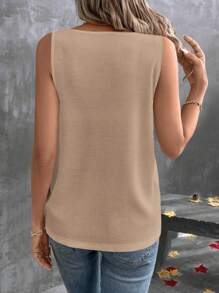 EMERY ROSE Women's Solid Color V-Neck Casual Tank Top, Summer - Khaki - View 2