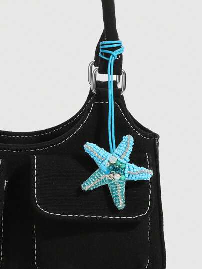 Fairycore 1 pieza Colgante de estrella de mar con brillo, de estilo bohemio y colorido, decoración para bolsos de vacaciones