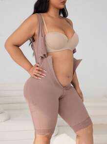 SHEIN EZwear 加大码女士塑身连体衣，提升胸部、收腹、提臀 - 棕色 - 查看 3