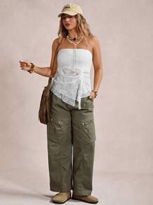 SHEIN VCAY Damen Große Größen asymmetrisches Spitzen-Bandeau-Top