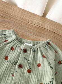 SHEIN Vintaside Kids 2pcs Baby/Baby Girl Ditsy Floral Long Sleeve Clothing Set, Autumn