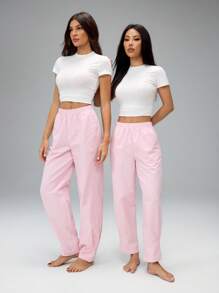 SHEIN Tall 女式条纹印花松紧腰休闲百搭裤