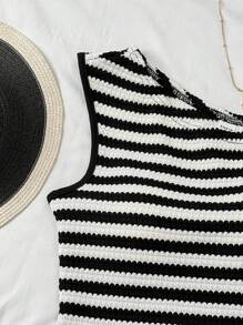 SHEIN 2pcs/Set Teen Girls Striped Asymmetric Shoulder Knitted Tank Top And Ultra Low Waist Skinny Shorts, Suitable For Holiday, Party, Christmas, Valentine's Day, Date, Beach, Cruise, Carnival, Easter