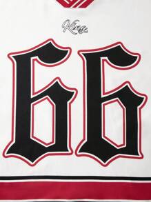 PAVTROS 男士条纹拼接数字印花短袖T恤，休闲日常穿着，图案T恤，图案T恤，图案男士T恤