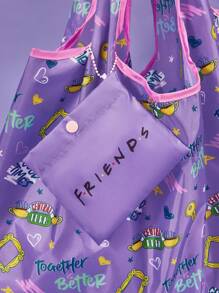 FRIENDS X SHEIN Sac cabas pliable en RPET avec imprimé lettres, sac de course portable, cadeaux