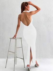 INAWLY Robe mini sexy blanche à dos nu avec torsade et découpe, nouvelle robe d'été pour femmes