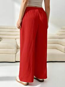 Solflare 女士加大码宽松红色梭织长裤 - 紅色 - 查看 2