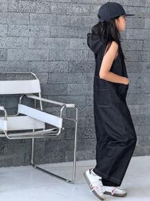 Dazy Kids 女童秋装套装：1 条牛仔背带裤和 1 件连体裤 - 藍色 - 查看 8