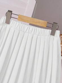 SHEIN 2pcs/Set Tween Girls Elegant 3D Bow Top & Pleated Mini Skirt Set, Spring/Summer - Blue - View 5