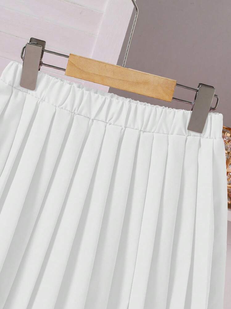 SHEIN 2件套少女优雅3D蝴蝶结上衣和百褶迷你裙套装，春夏款 - 藍色 - 查看 5