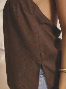 Aralina Halter Neck Crossover Strap Minimalist Silhouette Lightweight Fabric Vacation Women Top - Coffee Brown - View 4