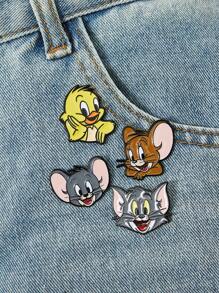 TOM & JERRY X SHEIN 4pcs/Set Cartoon Animal Pattern Enamel Brooch, Cute Cartoon Alloy Pin, Creative Accessories