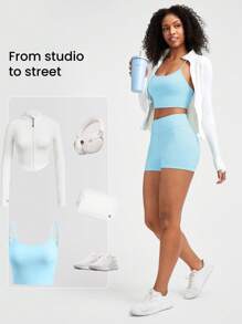 GLOWMODE Shorts antideslizantes ultra cortos FeatherFit™ de 2,5" para entrenamiento de gimnasio diario casual de bajo impacto en verano - Azul Agua - Ver 6