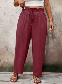 SHEIN VCAY Plus Size Solid Color Cone Pants, Casual Vacation