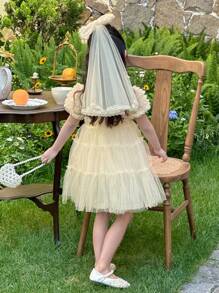 Dazy Kids Young Girls Round Neck Sequin & Lace Patchwork Midi Party Dress - Apricot - View 2