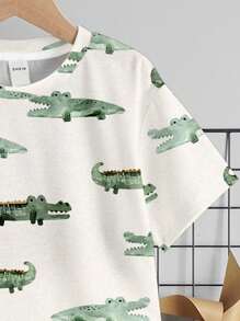 Selección de "Cocodrilo" para niños, colores pastel básicos para uso diario, niños felices, estilo biker, viaje familiar, días felices, "Amo a mamá", "Amo a papá", hogar encantador, niños geniales, conjunto de camiseta de manga corta y shorts minimalista casual para niño pequeño, apropiado para el verano