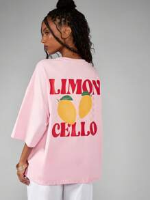 MISSGUIDED Camiseta de verano oversize con estampado de limón, de alta moda, estilo gráfico urbano, casual de fin de semana, con diseño de declaración en la espalda, ropa de resort