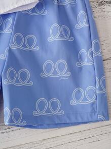 Joliand Joliand Set de 2 piezas para niños pequeños que consta de una camisa elegante y urbana con rayas verdes y pantalones cortos color caqui, incluye moño color rosa, adecuado para bodas, fiestas, salidas, picnics, verano