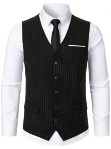 Manfinity Mode Men's Striped Business Casual Waistcoat, Old Money