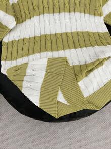 Claim Dot Men's Striped Round Neck Short Sleeve Casual Knit Sweater - Mustard Yellow - View 6