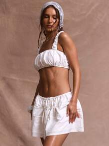 MUSERA Square Neck Thick Strap Ruched Bust Crop Top Only Vacation Holiday Beach Elegant Romantic Festival Ibiza Babydoll Tops Going Out Tops Club ,Elegant