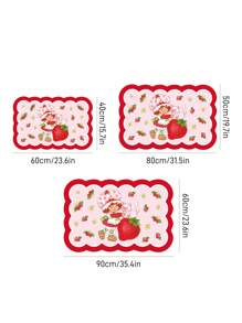 Strawberry Shortcake X SHEIN 1 Pc Fuzzy Strawberry Pattern Rug With Non-Slip Backing, Multiple Sizes, Suitable For Bedroom, Living Room, Entryway, Bathroom,Gift Ideas - Red - View 3