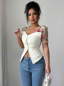 Selianne Blus Lengan Pendek Elegan & Anggun untuk Wanita - Aprikot - View 7