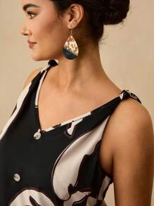 Travachic Plus Size Tropical Print Jumpsuit, Casual Resort Style - Black - View 6