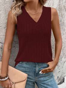 SHEIN LUNE Camiseta sin mangas y camiseta de tirantes de talla grande con cuello en V y tacto suave, versátil