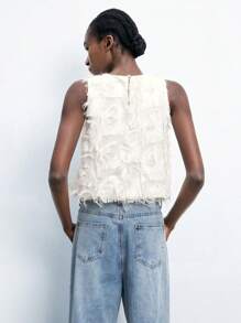 Maija 提花面料圆领荷叶边下摆休闲波西米亚风女式上衣，舒适休闲，适合度假海滩穿着，秋冬季、度假、海滩、巴厘岛度假村、圣诞节派对等场合。