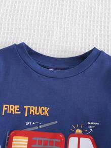 Cozy Pixies 2 件套男婴卡通汽车印花柔软针织圆领短袖上衣和松紧腰短裤套装 - 彩色 - 查看 7