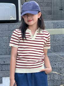 Dazy Kids Tween Girls Casual Loose Striped Short Sleeve Pullover Sweater,Girls Summer Outfits,Back To School Clothes