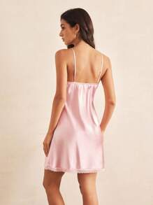 Charlaine 缎面蕾丝蝴蝶结女式睡袍 - 粉色 - 查看 3