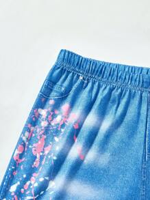 SHEIN Teen Girls' Letter Print Short Sleeve T-Shirt And Flared Jeans-Look Pants Set, Summer